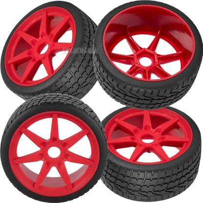 RC Highway Tires Wheel for 1/7 Infraction 6S BLX/Limitless,1/8 Typhon 6s BLX,7 Spokes Wheel Rim & Rubber Highway Tires RC Drift Tires,Red - color: Red - (4pcs Highway Tires)