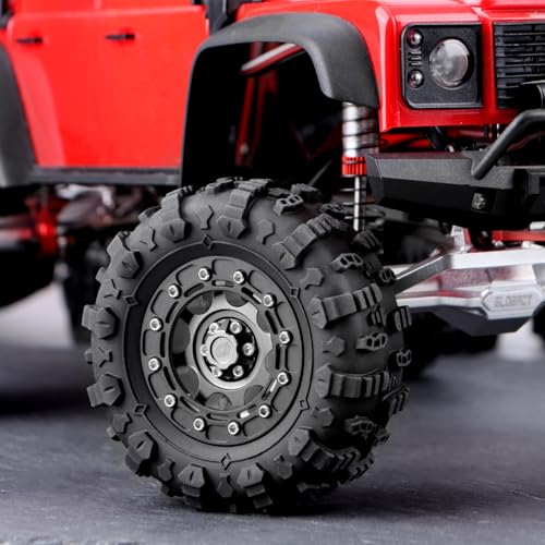 1.3" Beadlock Wheels & M/T Tires for TRX4M SCX24 Ascent-18 | RC Aluminum Beadlock Wheels Secure Mud Terrain Tires for 1/18 1/24 RC Micro Crawlers Upgrades - color: Dark Titanium