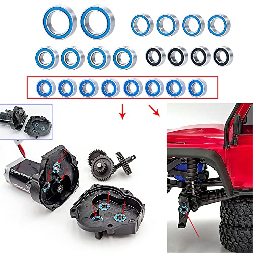 22Pcs Metal Wheel Hubs Axle Blue Sealed Bearing Kit | For 1/18 TRX-4M Bronco, RC Crawler Car