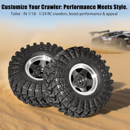 1.3” RC Beadlock Wheel Tires Set 70 * 26mm for 1/18 1/24 SCX24 TRX4M, Black | Aluminum Wheel Rims Super Large Soft Mud Terrain Rubber Off-Road Tires for 1/18 1/24 Micro Crawler Car SCX24 TRX4M Upgrade - color: Black