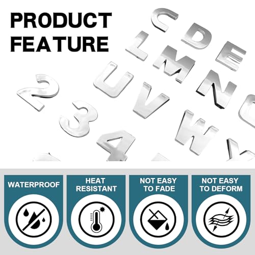 40PCS Custom Car Decal, 3D Chrome Letters Emblem, DIY Adhesive Number Symbol Badge, Vehicle Logo Stickers and Decals for Car Side Rear Trunk and Wall Decor Outdoor, Automotive Accessories