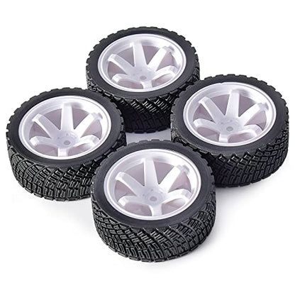 4PCS 65mm RC Rally Car Rubber Tires and 6-Spokes Wheel Rims 12mm Hex Compatible with 1/10 RC On-Road Rally Racing Car HSP Tamiya Sakura HPI WR8 HSP TT02 WLtoys (White) - color: White