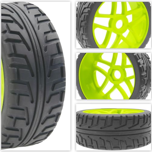 ShareGoo OD 4.09" Rubber 1/8 RC Buggy Tires and 17mm Hex Wheels Rim Compatible with Arrma Typhon Kyosho Losi VRX Redcat HSP HPI 1/8 Scale RC Off Road Buggy (Green) - color: Green