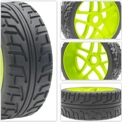 ShareGoo OD 4.09" Rubber 1/8 RC Buggy Tires and 17mm Hex Wheels Rim Compatible with Arrma Typhon Kyosho Losi VRX Redcat HSP HPI 1/8 Scale RC Off Road Buggy (Green) - color: Green