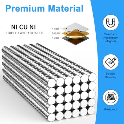Mini Magnets, 3x2 mm Small Round Magnetic 600 Pack | Rare Earth Neodymium Fridge Magnet for Home Kitchen Office School Hobby Handcraft Woodworking Miniature Model Base, Silver - size: 3x2 mm