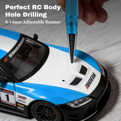 RC Car Body Reamer 0-14mm Hole Puncher Tool Kit with Curved & Straight Lexan Scissors, Hobby Knife, RC Accessories, RC Shell Mounting &Trimming Tools for Trucks & Plastic Model Building (Light Blue) - color: Light Blue