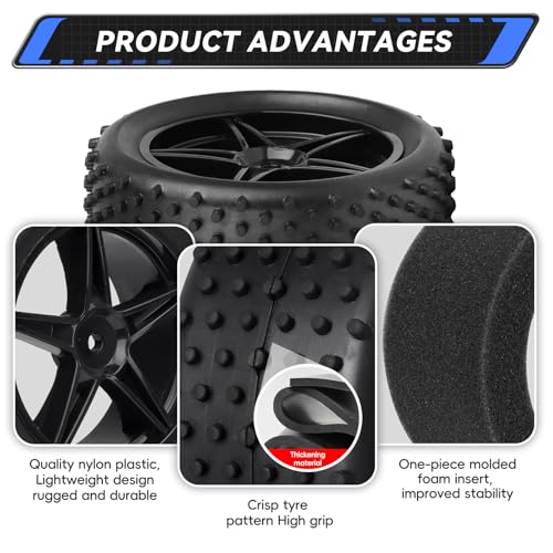 RC Buggy Wheels and Tires 12mm Hex Hubs for HSP 94107 94170 94155 94177 Traxxas Bandit Redcat Shockwave Wltoys 144001 1/10 Off-Road Rally Racing Car