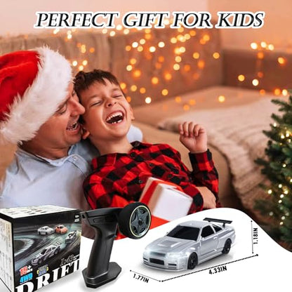 1/43 Mini RC Drift Car with Gyroscope, 2.4GHz 4WD Full Proportional High Speed Micro Hobby RC Cars with Lights Racing Tires, Fast Small Remote Control Car, Toy Model Gift for Adults Kids Boys Girls - color: Silver-g