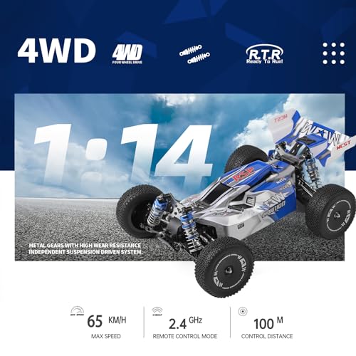 GoolRC WLtoys 144011 RC Cars for Adults, 1:14 Scale Remote Control Car, 4WD 65KM/H High Speed RC Racing Car, 2.4GHz All Terrains Off Road RC Buggy Trucks for Teens - size: 1 Battery