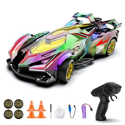 RC Drift Car, 2.4GHz 4WD Spray Remote Control Car, High Speed RC Sport Toy Cars Racing Vehicle with LED Lights and Drifting Tires for Adults