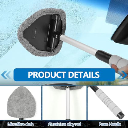 wuyaoyao Car Windshield Cleaning Tool, Car Windshield Window Cleaner, Auto Window Glass Cleaning Kit with Extendable Handle & Reusable Microfiber Pad & Spray Bottle, Universal Car Accessories (Gray) - color: Gray