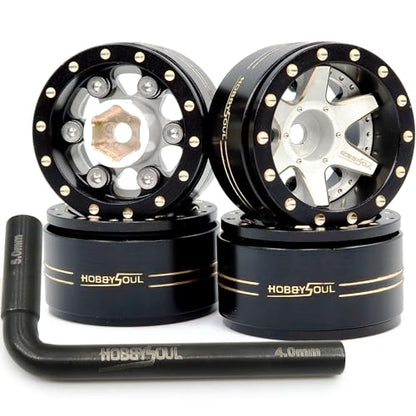 HOBBYSOUL Adjustable Offset Brass 1.0 Beadlock Wheels Negative Offset Heavy 1.0 Rims for RC Micro Crawler 1/18 TRX4M Axial SCX24 90081, (4-Pack) - color: Black & White