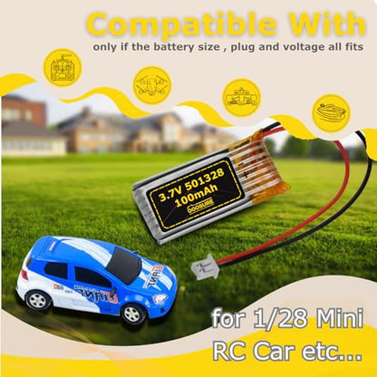 3.7V 100mAh 501328 20C Mini RC Car Battery Compatible with 1/28 Mini Quadcopter Speed Toy Racing Car,1:28 Scale Remote Control Drift Car