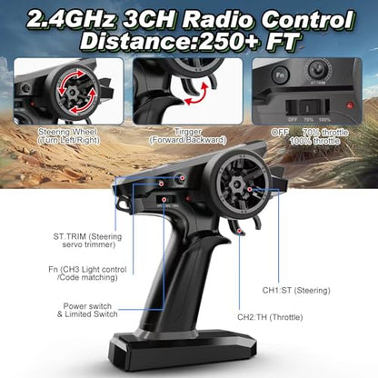 1/16 RC Car for Boys and Adults, 38kph 4WD Ready to Run Hobby RC Truck with 2 Batteries, Off Road Remote Control Monster Truck Gifts for Kids, JC16W