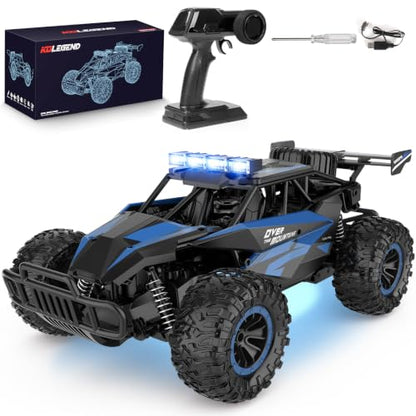 kolegend Remote Control Car 2.4GZh High Speed 25km/h RC Monster Trucks 50+min with LED Headlight and Rechargeable Battery for Boys Girls Kids - color: Blue