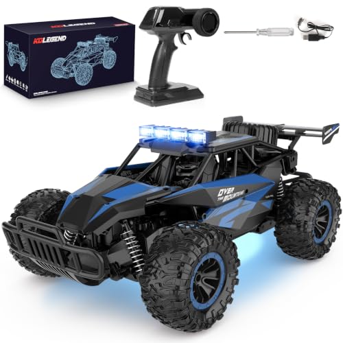 kolegend Remote Control Car 2.4GZh High Speed 25km/h RC Monster Trucks 50+min with LED Headlight and Rechargeable Battery for Boys Girls Kids - color: Blue