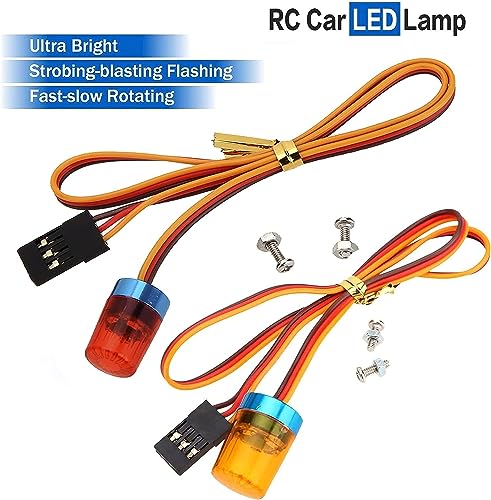 2PCS Ultra Bright LED Police Light Rotating Flash Alarming Strobe Lamp 5Modes for 1/8 1/10 1/14 RC Car Firefighting Ambulance Crawler Truck Lighting for CC01 D90 SCX10(Red Yellow,9x15mm) - color: 9x15mm,Red/Yellow