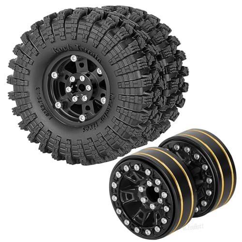 RC 1.3" Beadlock Tires Wheels for 1/18 1/24 Trx4m SCX24 FCX24 Ascent-18 RC Crawler Car,4pcs 1.3 Inch Wheel Rim Soft Rubber Tires,Black - color: Black-(1.3" Beadlock Tires）