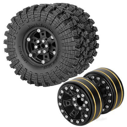 RC 1.3" Beadlock Tires Wheels for 1/18 1/24 Trx4m SCX24 FCX24 Ascent-18 RC Crawler Car,4pcs 1.3 Inch Wheel Rim Soft Rubber Tires,Black - color: Black-(1.3" Beadlock Tires）