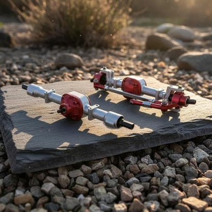 harayaa Vehicle Axle Assembly RC Car Axle Kit Front Rear Axle Set Internal Gears Drive Shafts Metal Steel CNC Machined Suitable for Crawler Stability Traction on steep Terrain, Black Red - color: Black Red