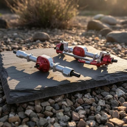 harayaa Vehicle Axle Assembly RC Car Axle Kit Front Rear Axle Set Internal Gears Drive Shafts Metal Steel CNC Machined Suitable for Crawler Stability Traction on steep Terrain, Silver Red - color: Silver Red