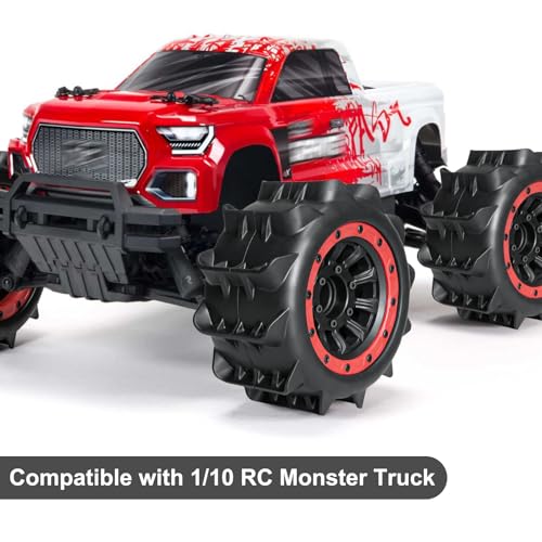 LRFHL 2.8 Beadlock Wheel Tires with 14mm/12mm Hex Adapter for 1/10 RC Car | 4PCS RC Tires Sand Terrain, 1/10 RC Monster Truck, for Traxxas Rustler Stampede Redcat Arrma Vorteks Big Rock Granite - color: Red