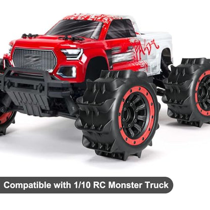 LRFHL 2.8 Beadlock Wheel Tires with 14mm/12mm Hex Adapter for 1/10 RC Car | 4PCS RC Tires Sand Terrain, 1/10 RC Monster Truck, for Traxxas Rustler Stampede Redcat Arrma Vorteks Big Rock Granite - color: Red