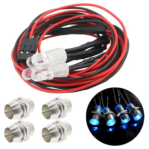 4 LEDs RC LED Light Headlights Taillight Kit Accessories Compatible with Traxxas HSP Tamiya Redcat RC4WD Axial SCX10 RC Cars Truck Tank Crawler(4 Blue) - color: Blue
