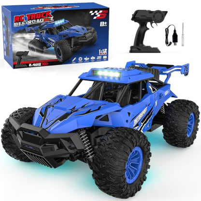 BLUEJAY Remote Control Car, 2.4GHz High Speed 33KM/H RC Cars Toys | 1:12 Monster RC Truck Off Road with LED Headlight and Rechargeable Battery Gifts for Adults Boys 8-12 - color: Blue