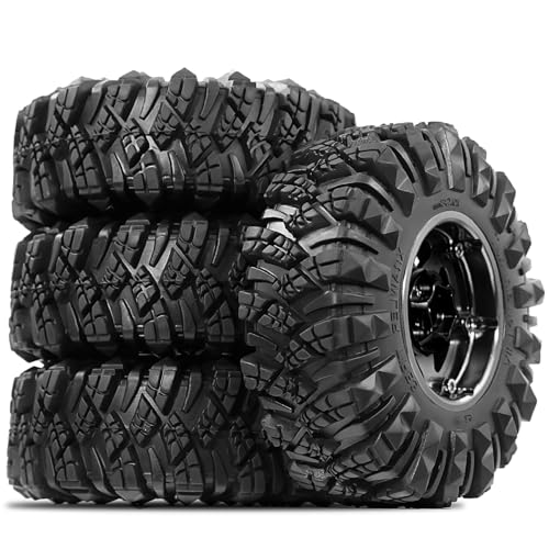 STMU Negative Offset 10.4mm 1.9 Beadlock Wheel Rims Aluminum and 1.9 RC Crawler Tires 4.33 Inch OD Foam Inserts for Traxxas TRX4 Axial SCX10 SCX10 II III RBX10 Redcat Gen 8 (Black) - color: Black