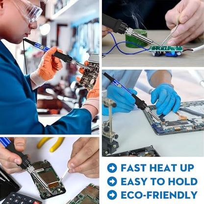 LDK 60W Soldering Iron Kit, 110V Soldering Iron Adjustable Temperature | with 5 Solder Tips, Solder Wire, Fast Heating Solder Welding Tools, Electronic Repair, Permanent Jewelry Starter Kit - color: Blue