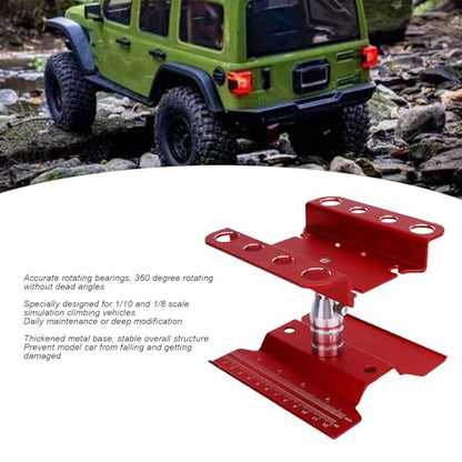 360 Degree Rotation Stable Flexible RC Car Work Stand for 1/10 1/8 Scale Simulation Climbing Vehicles Alloy (Red) - color: Red