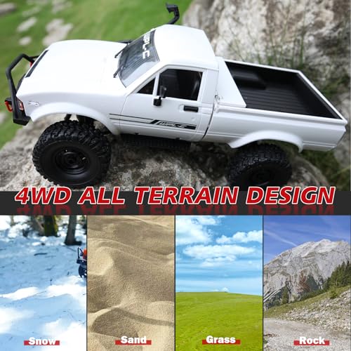 ARRIS WPL C24-1 1/16 RC Rock Crawler 4WD Pickup Truck RTR | Realistic Trail Body, Full Proportional Steering, Upgrade Platform, All Terrain Fun - style: WPL C24-1 White