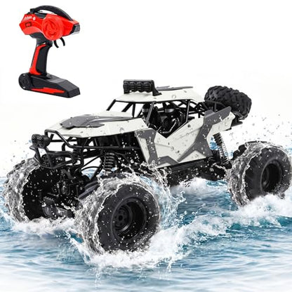 1:8 Large Amphibious RC Car for Kids 3+, Large 4WD Monster Truck | Water & Land Driving, LED Lights, 2.4GHz Control up to 260 FT, Rechargeable Waterproof All-Terrain Outdoor Gift
