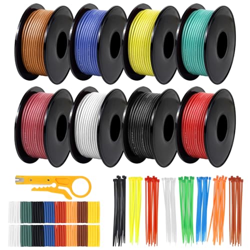 28 AWG Stranded Wire Spool, 50ft Each in 8 Colors - Silicone Electrical Tinned Copper Wire, 28 Gauge Flexible Hook Up Wire Kit for DIY, Automotive, Home, and Power Wiring - size: 50FT 8 Colors, style: 28AWG