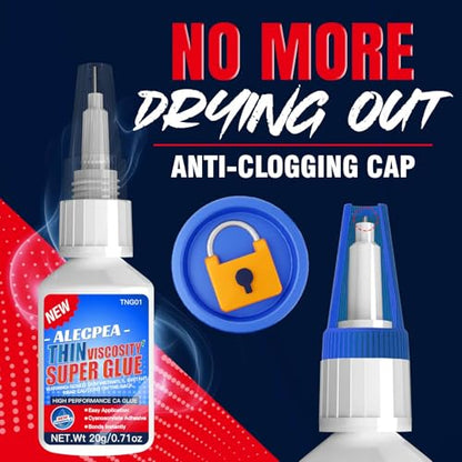 Thin CA Glue 20g, Cyanoacrylate Super Glue with 3 Droppers | Fast 15 Second Set, Clear Capillary Flow For Hairline Gaps In Wood, Metal, Plastic, Ceramic, Rubber, And Jewelry - size: 20g-Clear-Thin