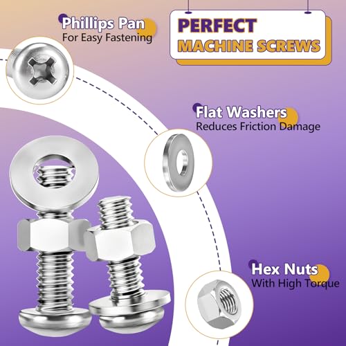 366Pcs #6-32#8-32#10-24 Machine Screw Kit 304 SS, Nuts & Washers | Pan Head #6-32x1/4",1/2"; #8-32x3/8",1/2",5/8",1"; #10-24x3/4",1", Rust Resistant, For Switch Plates & DIY,Storage Case Incl - size: #6-32#8-32#10-24