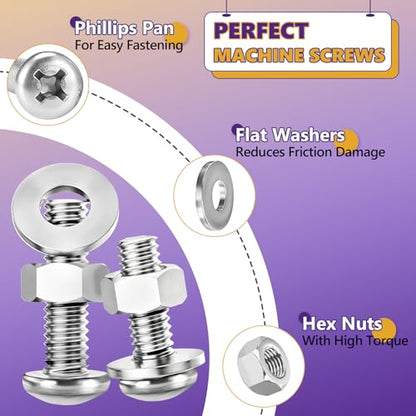 366Pcs #6-32#8-32#10-24 Machine Screw Kit 304 SS, Nuts & Washers | Pan Head #6-32x1/4",1/2"; #8-32x3/8",1/2",5/8",1"; #10-24x3/4",1", Rust Resistant, For Switch Plates & DIY,Storage Case Incl - size: #6-32#8-32#10-24