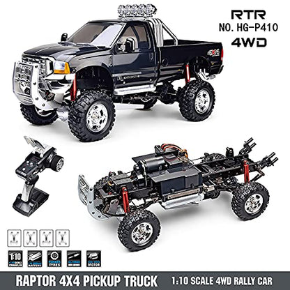 TOUCAN RC HOBBY US in Stock Hengguan 1/10 RC Hg Pickup Truck P410 4Wd Rally Racing Crawler Car 2.4G Radio Motor ES - color: Black