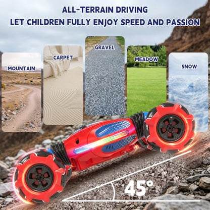 Remote Control Car - RC Drift Car Gesture Sensing Toy Boy Age 6-8-12 Gifts | Gesture Sensing RC Stunt Car for Kids Toys 6 7 8 9 10 11 12 Year Old Boy Birthday Christmas Presents with Lights Music - color: Red