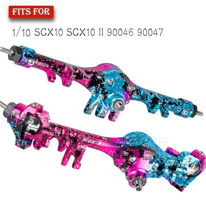 RC Axle Complete Metal Front Rear Axle Upgrades Part for 1/10 SCX10 SCX10 II 90046 90047,RC Crawler Car Front Rear Axle Hops Up,Pink-Blue - color: Pink-blue - 90046