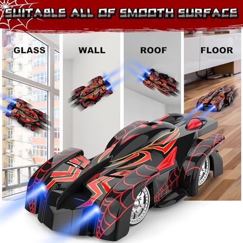 Wall Climbing Remote Control Car with Headlight | 360° Rotating RC Stunt Car, Rechargeable RC Cars Toys for 3 4 5 6 7 8-12 Year Old Boys Girls Kids - color: Black&red