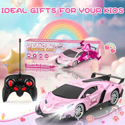 Growsland Remote Control Car for Girls, 1:18 Pink RC Cars Toys for Kids Girl Electric Vehicle Toy Car Hobby Racing Car with Lights & Controller, Birthday Gifts for Girl Boys Age 3 4 5 6 7 8 9 Year Old - color: Pink