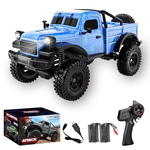 RC Pickup Truck, C8813 Dodge Pickup, 1:18 Scale All Terrain Remote Control Crawler, 2.4 GHz 4WD Off-Road Rock Car with Alloy Frame, Shock Absorber, 45°Climbing Gifts for Teens Beginners - color: Blue
