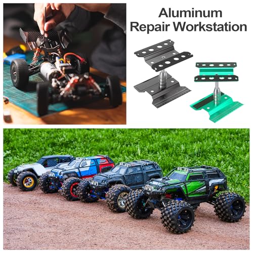 MECCANIXITY 1 Set RC Car Work Stand Lift Lower Aluminum Repair Workstation 360 Degree Rotation with Green Screw Tray and Screw Box for 1/8 1/10 1/16 Scale RC Car Crawler Truck Vehicle (Green) - color: Green