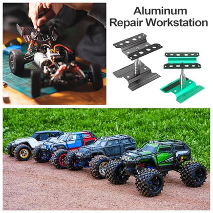 MECCANIXITY 1 Set RC Car Work Stand Lift Lower Aluminum Repair Workstation 360 Degree Rotation with Green Screw Tray and Screw Box for 1/8 1/10 1/16 Scale RC Car Crawler Truck Vehicle (Green) - color: Green