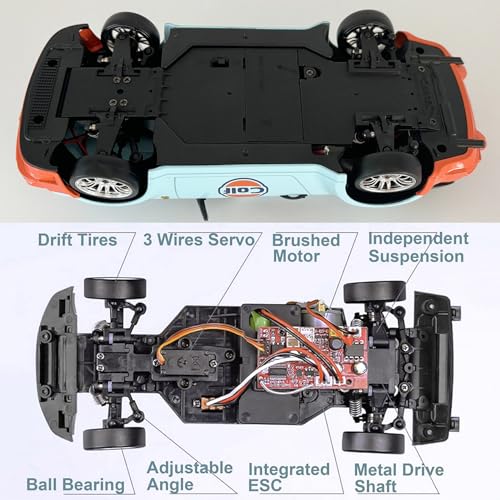 HLSFWDRIVE LDRC Drift Car with Gyro 1/18 RC Drift Car RWD Race | Hobby RC Car for Adult with Gyroscope Full Proportional Metal Drive Shaft Independent Suspension Alloy Shell LD1898