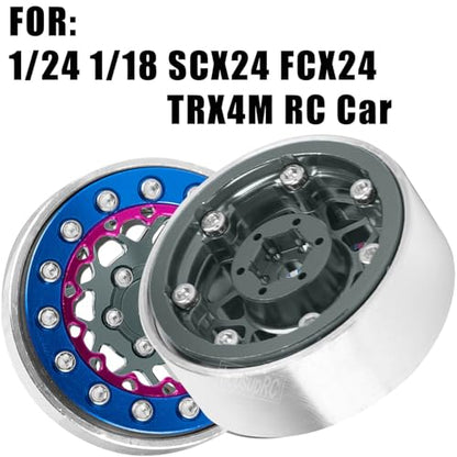 for 1/24 1/18 SCX24 FCX24 TRX4M RC Crawler Car,1.3" RC Tires Wheel Rim,Aluminum RC Truck Tires Wheels Rims,1.3 Beadlock Wheel Rims Heavy Duty Rim (4PCS) Titanium - color: 1.3-rim-titanium&pink&blue