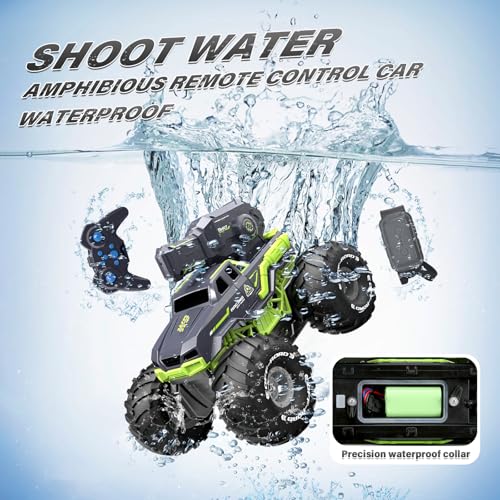 1:16 Amphibious Remote Control Car with Shooting Water Gun Gesture Sensing RC Car Boat Waterproof RC Tank Off-Road Stunt Car Toy Monster Truck for Outdoor Gift for Kids With 2 Replaceable Batteries - color: Green