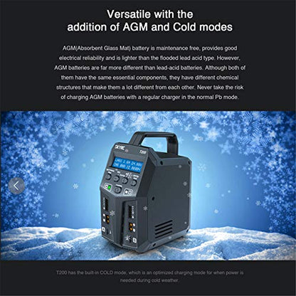 SKYRC T200 Dual Balance Charger AC100-240V/DC 11-18V Input 12A 100W for LiPo Li-Ion LiHV Life 1-6S / NiMH NiCd 1-15S Battery Pb 2-20V